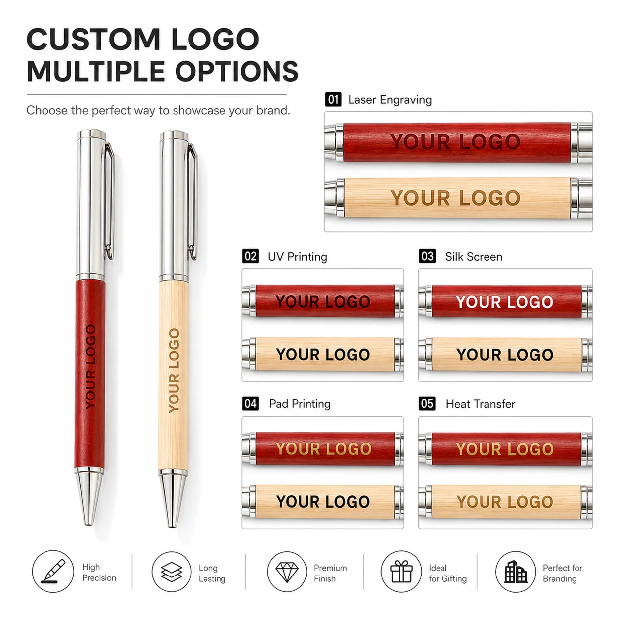 Custom Logo Wood Metal Ballpoint Pen Eco Friendly Promotional Executive Luxury Gift Pen for Office
