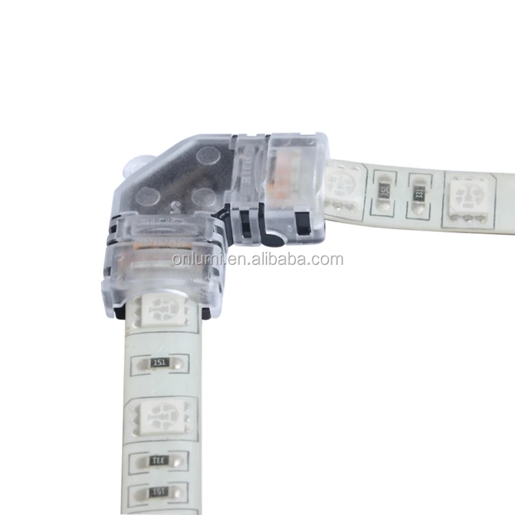 L shape Corner Connector for 10mm 4pin RGB IP54/IP65 LED strip lights in 90 degree Integration solderless low voltage 5A Indoor