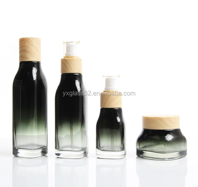 Luxury Cosmetic glass bottle set New style square skin care glass packaging container manufacture cosmetic glass packaging factory