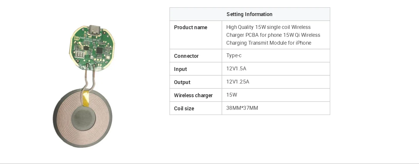 OEM ODM customized High Quality 15W single coil Wireless Charger PCBA for phone 15W Qi Wireless Charging Transmit Module