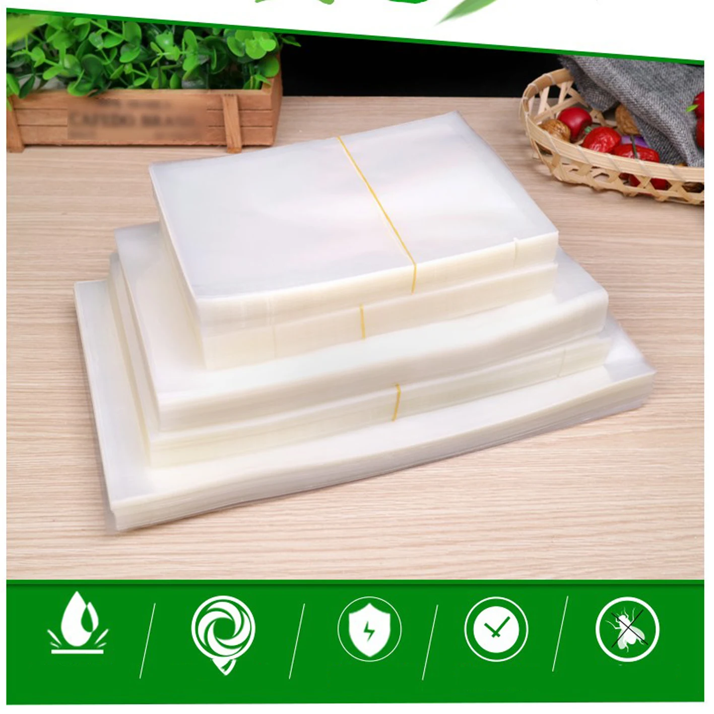 批发光泽热封透明真空包装袋猪肉,烤鸭,培根,水果,海鲜