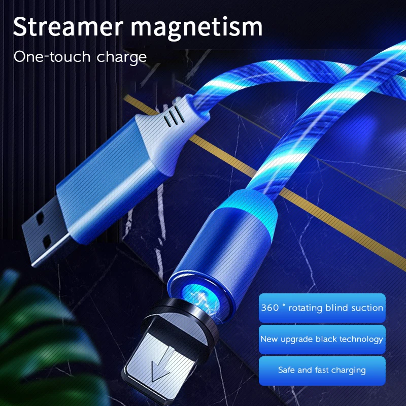 2020 New Trending LED Flowing Light Magnetic Charging Cable Cellphone Fast Charging Cord Micro USB Cable Charger Data Cable Line - ANKUX.COM