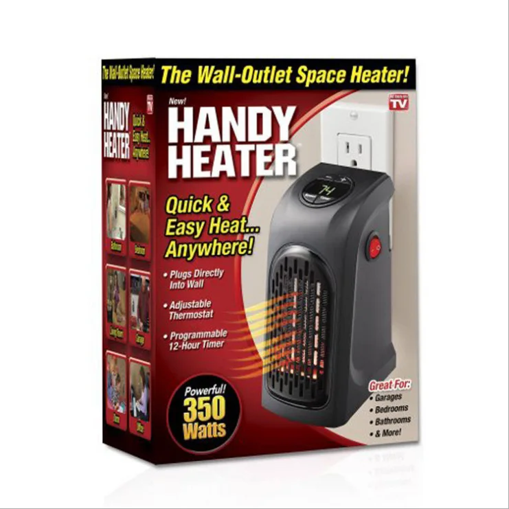 350W Portable Wall-Outlet Electric Handier Fan Heater, Home Warm Air Blower, Room Electric Radiator Fan Warmer