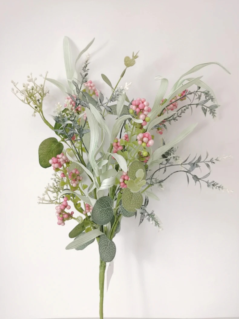 Hot Sales Spring Green Leaves Artificial Wild Flower Bunch Pick For