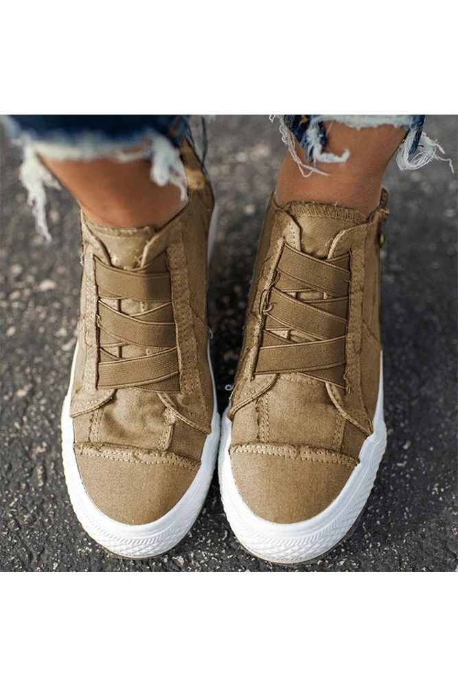 2020 New Fashion Ready to Ship Wholesale Cheap Women Casual Fashion Canvas Flat Sneakers Shoes Zipper Side