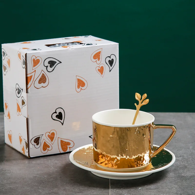 High Quality Luxury Gold and Silver Ceramic Coffee Cup and Saucer Set Porcelain Tea Cup for Restaurant manufacture