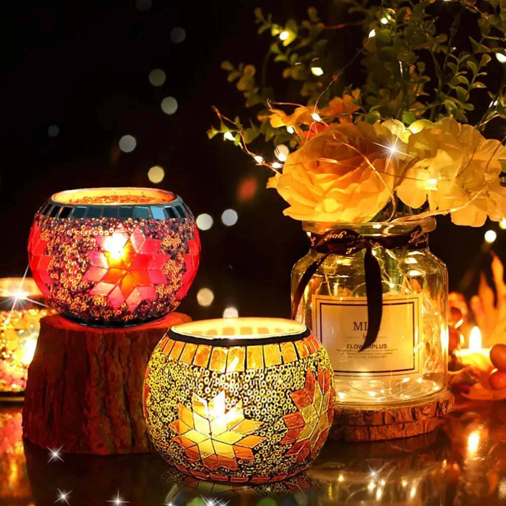 4.4 Oz Handmade Mosaic Design Natural Portable Travel Soy Wax Scented Candles Gift Set for Stress Relief and Aromatherapy 