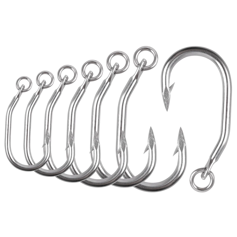 Tuna Fishing Hooks Stainless Steel Heavy Duty Big Game Strong Bent Jig Hook  with Action Ring for Saltwater