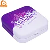 Custom small candy can square metal box tin case gum sweets mint hinged tin with insert and crystal for confectionery packaging