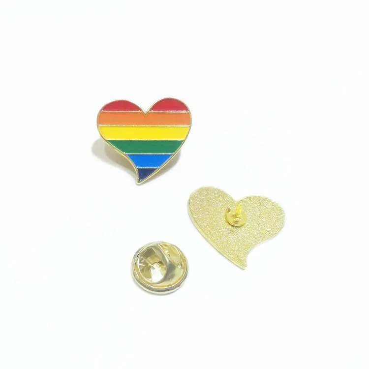 Gold Plated Rainbow Heart Shape Badge Pins Lgbt Gay Pride Soft Hard