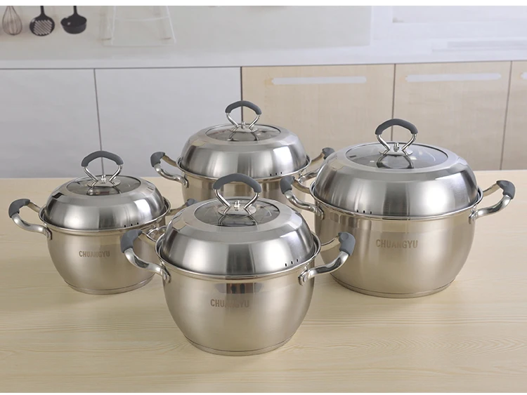 8Pcs Stainless Steel Pot Soup Pot Set Cooking Pot Cookware Set With Silicon Handles