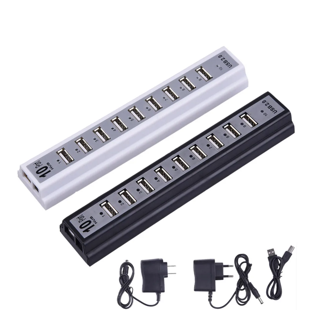 USB 2.0 Hi-speed 480Mbps 10 Ports USB Hub + Power Adaptor For PC Notebook Laptop with Retail Package
