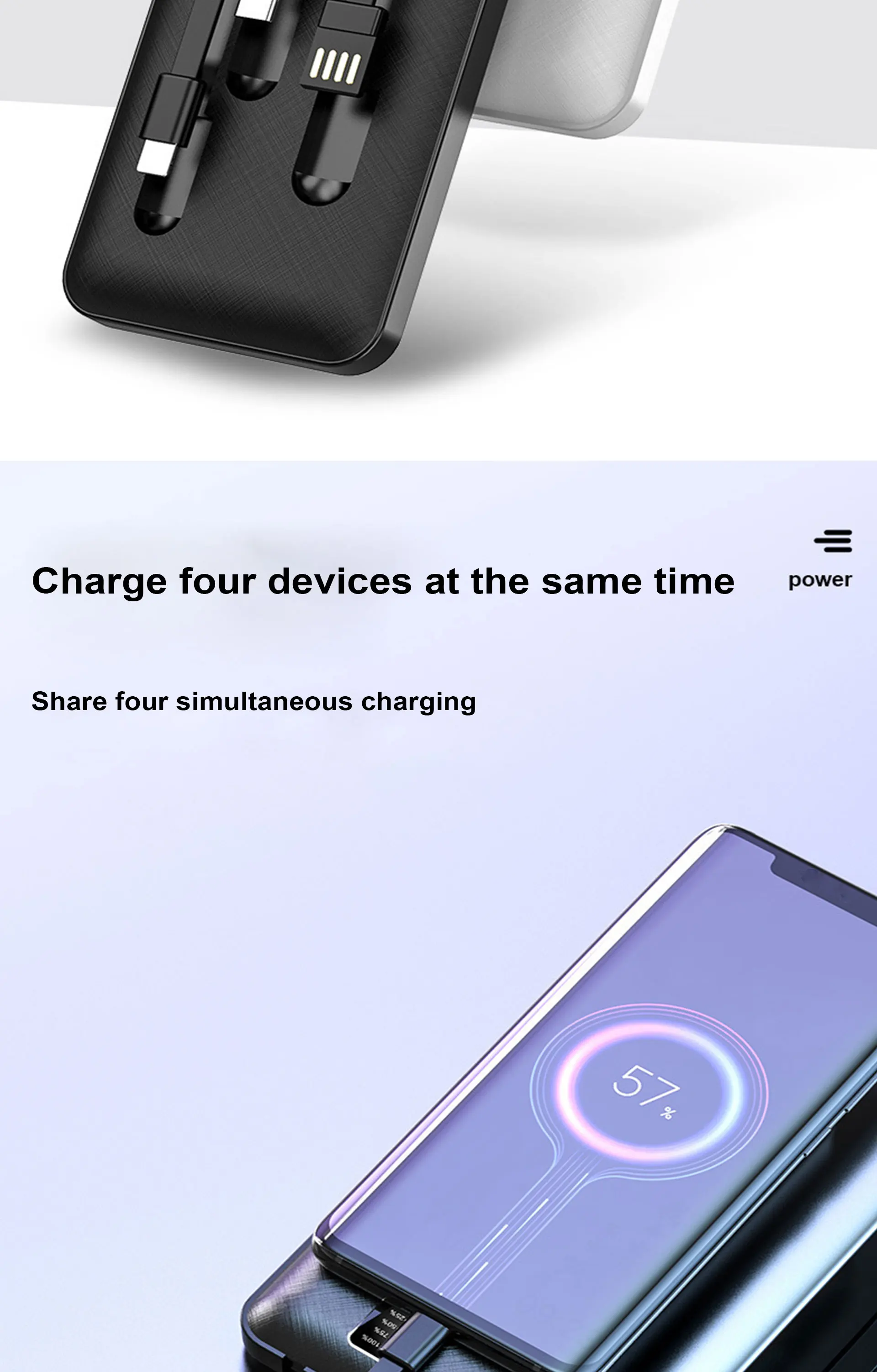 2020 Fashion Sports/Travel USB charging cable power banks, fast charging power bank , Portable 4 in 1 Slim Powerbank 20000 mah - ANKUX.COM