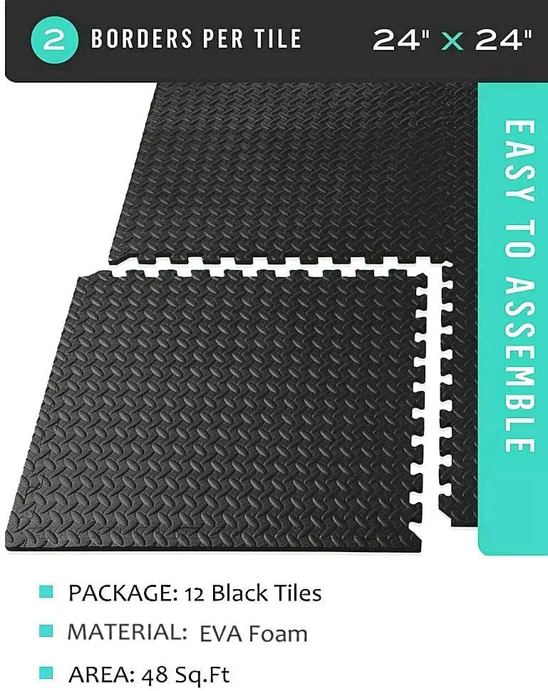 Details about   Puzzle Exercise Mat 12/24 Floor Tiles Interlocking Foam Gym Mats 24'' x 24'' EVA 