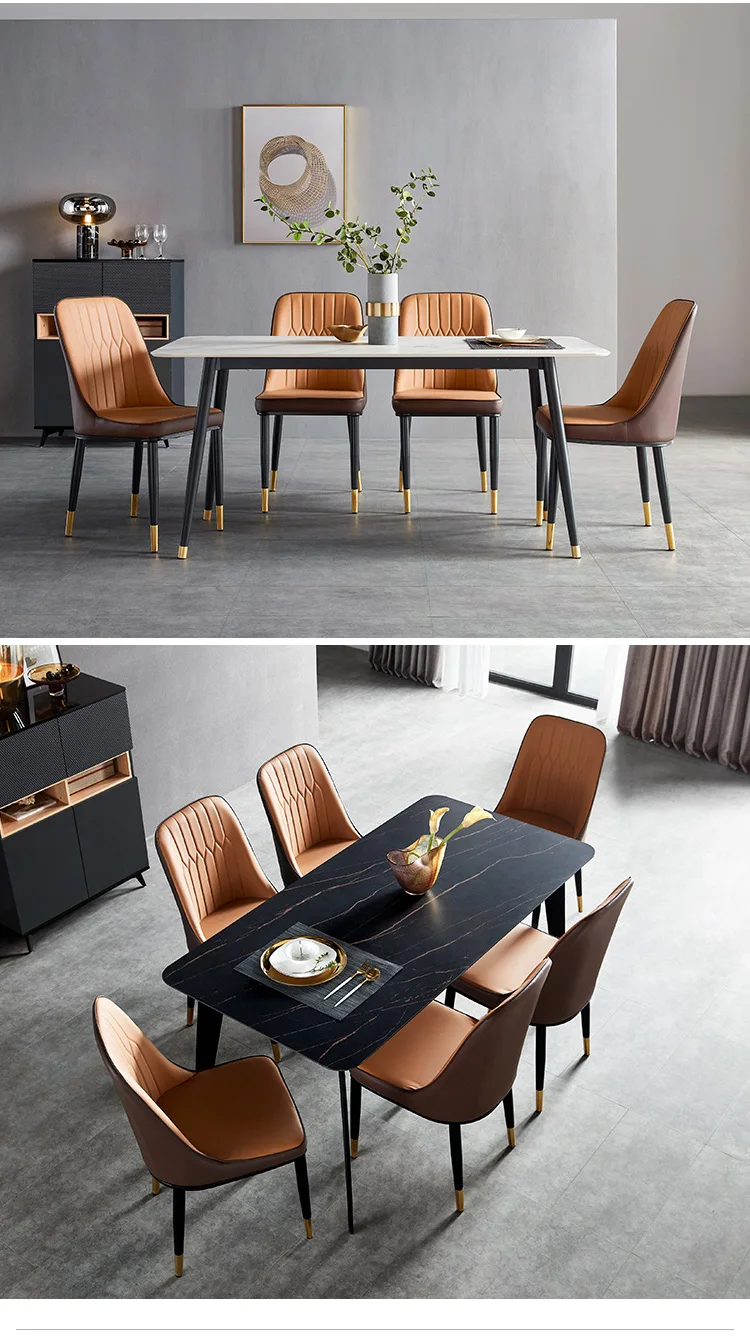 Linsy Luxury Stainless Steel Square Marble Dining Table Set Furniture Imported Modern Dine Room Chaires Dining Tables JI2R-A