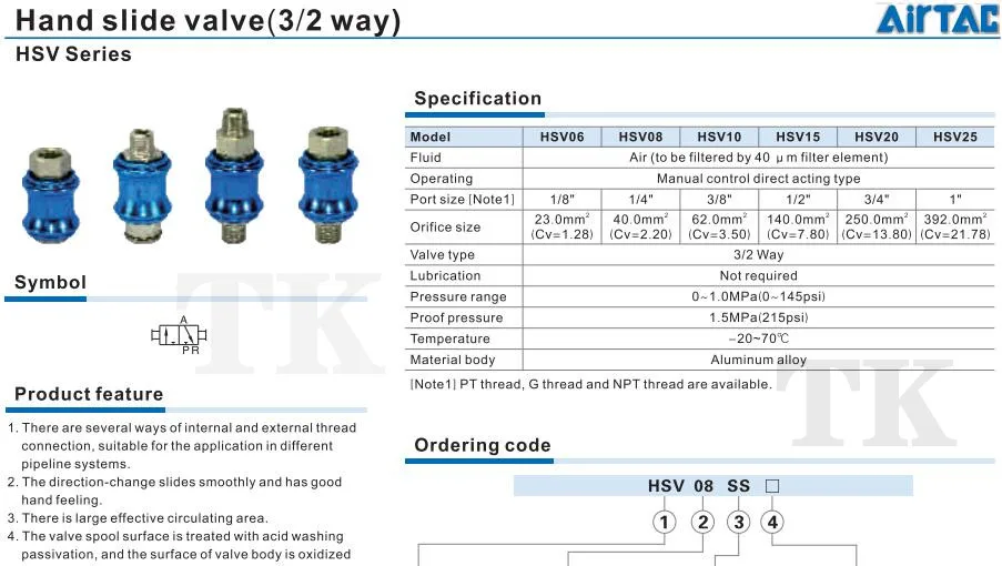 Airtac Hsv10 Hand Slide Valve 3/2 Way Pneumatic Hsv Series Hsv10 Hand ...