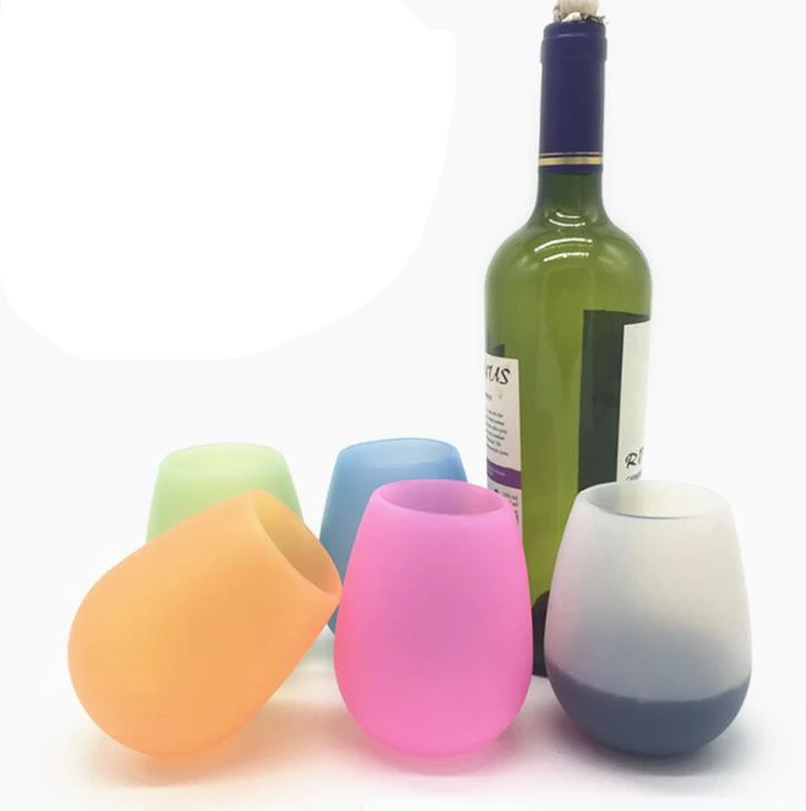 
Amazon Hot Sell Reusable BPA-free Rubber Cups Unbreakable Silicone Wine glasses for Outdoor 