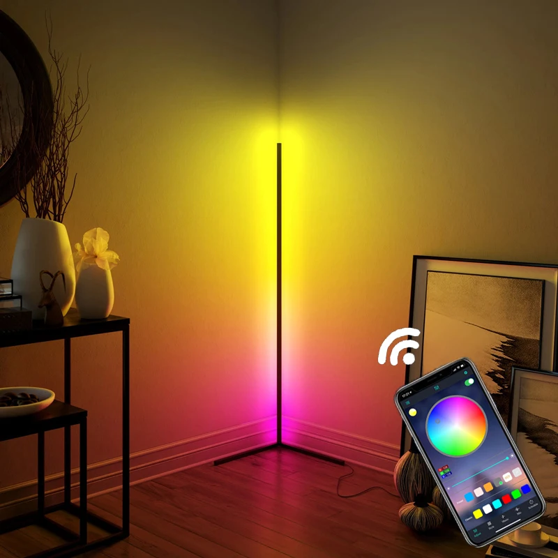 App Control RGB Floor Lamp LED Right Angle Light Modern Floor Lights Adjustable Colorful Standing Lighting for Living Room