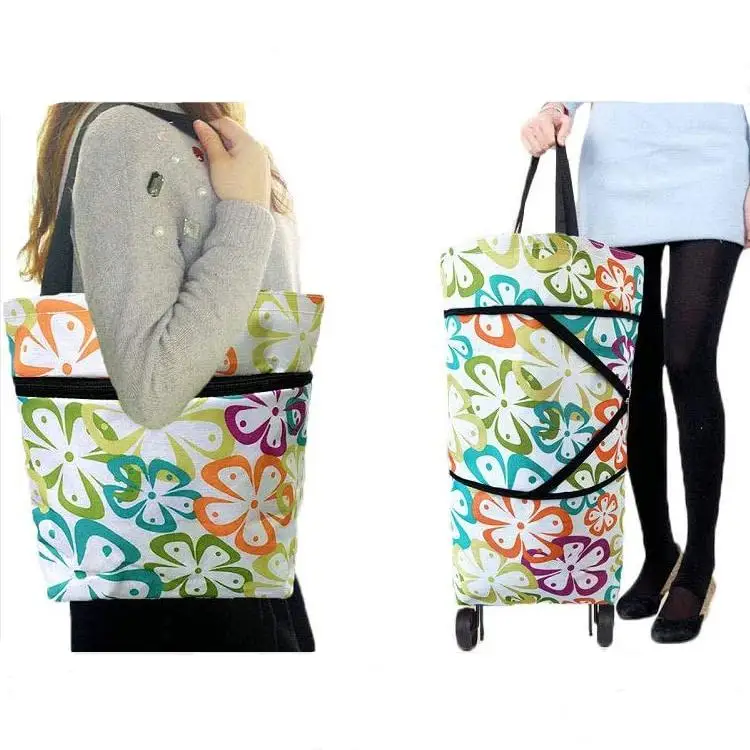 Collapsible Trolley Bags Folding Shopping Bag With Wheels Foldable