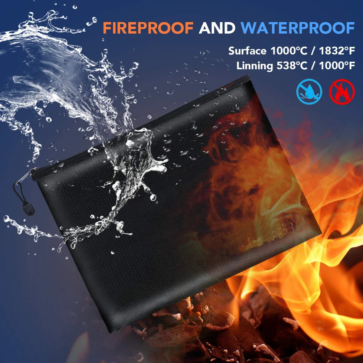 Custom Waterproof Fire Resistant Passport Money Documents Bags Fire 