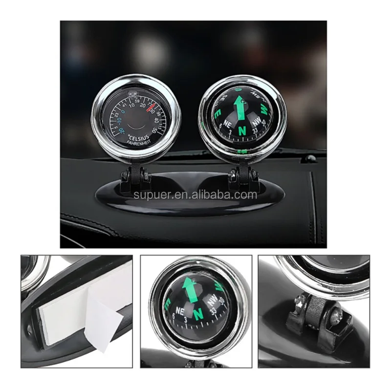 Black Outdoor 2-in-1 Car Thermometer & Compass Dashboard Ornament