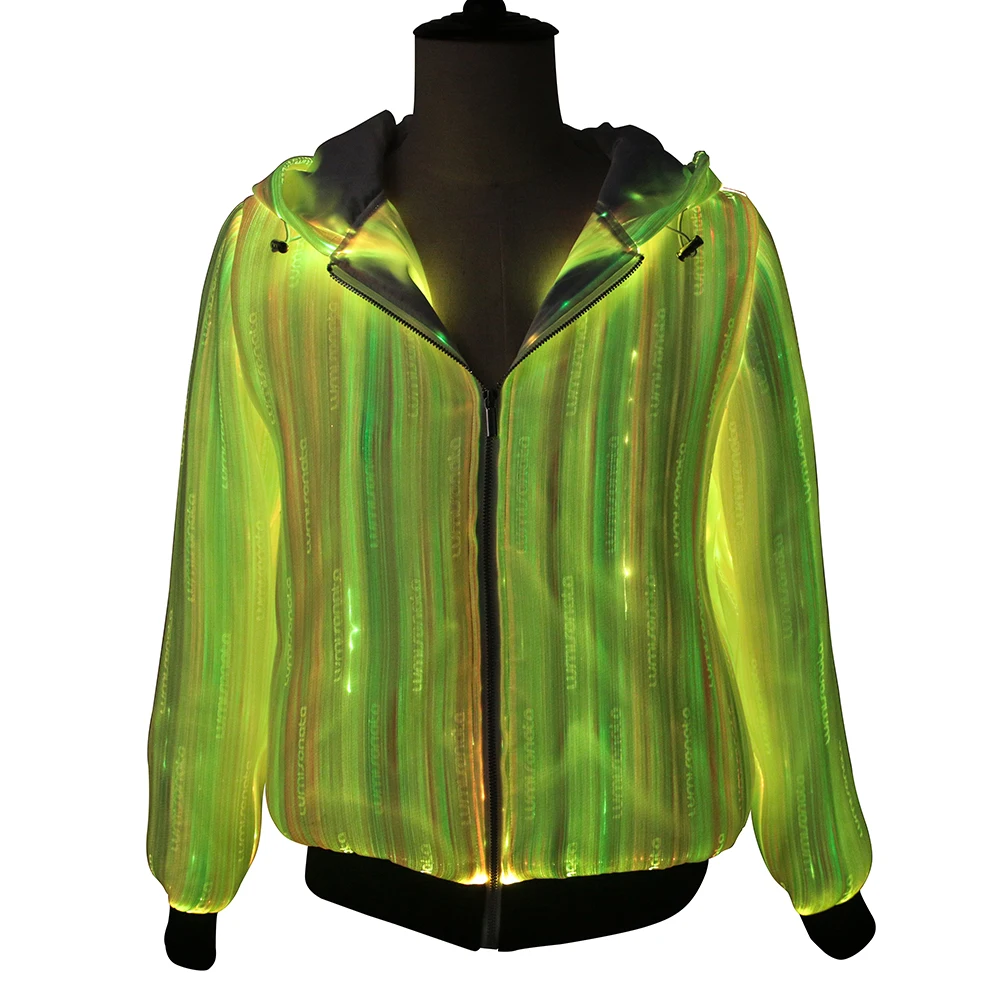 2021新款时尚光纤男式连帽衫长袖拉链式发光服装led连帽衫