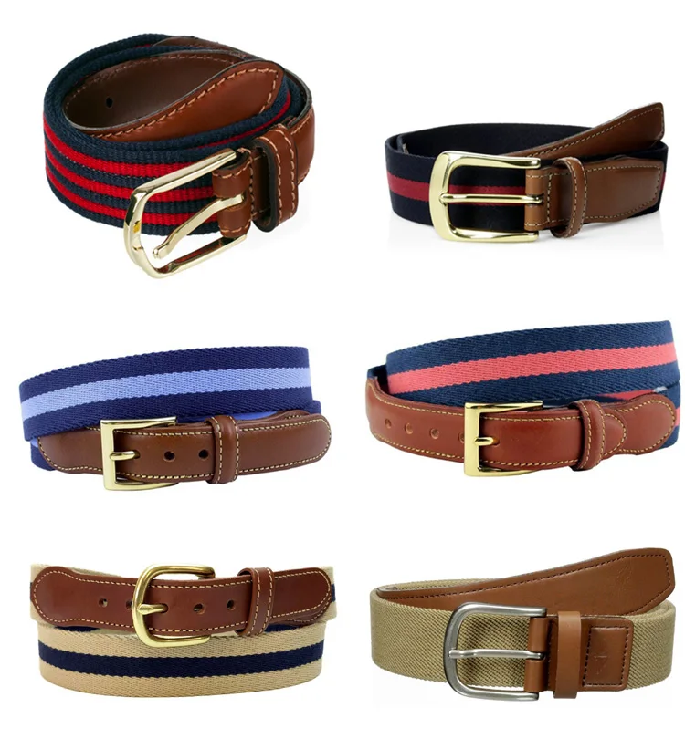 Custom Vintage Men's Polyester Striped Woven Webbing Canvas Belt ...