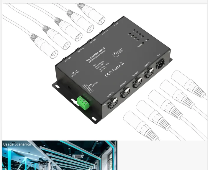 Sunricher new 8Way RDM Enabled DMX Splitter with 5PIN XLR connector, View 8channel dmx decoder