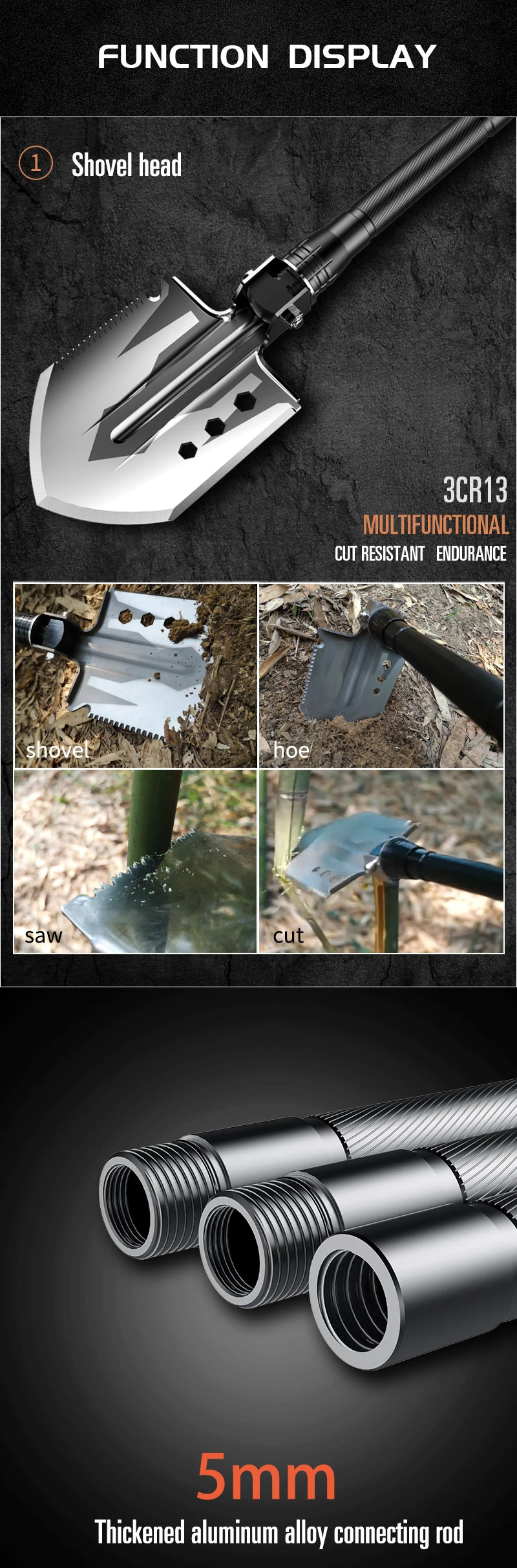 Diy Multifunctional Axe Shovel Toolbox Outdoor Military Camping Folding