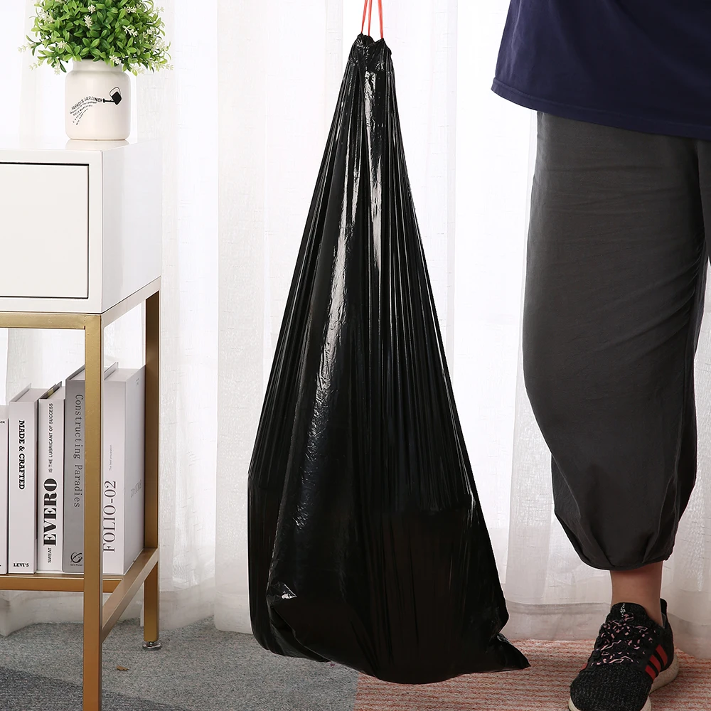 
Biodegradable portable plastic black drawstring refuse bags 