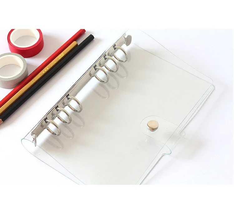 高品质透明聚氯乙烯A6环形活页夹笔记本女定制标志可爱软预算规划师日记