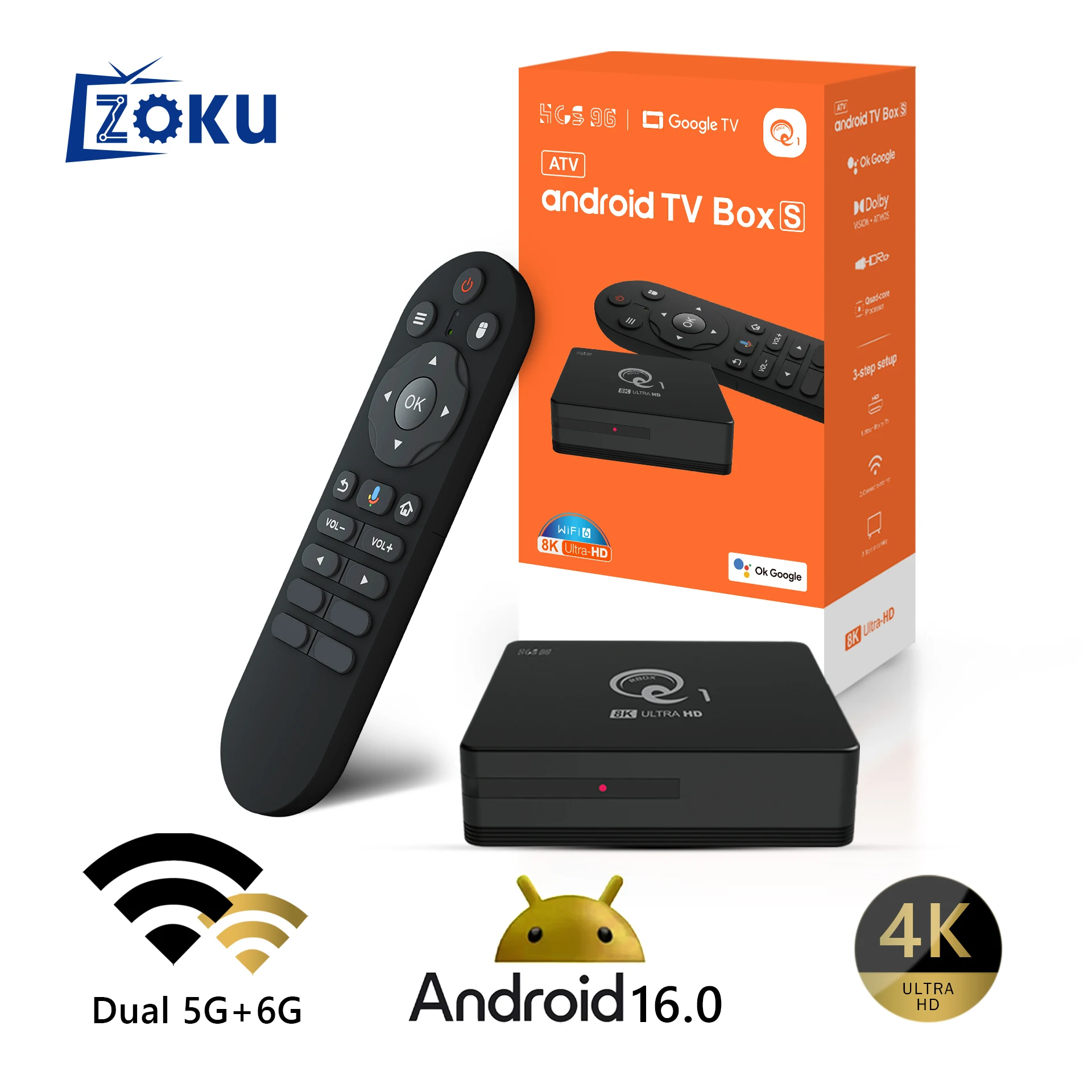 ZOKU Q1 Android Smart TV Box - Allwinner H313, 16GB, 4K Set-Top