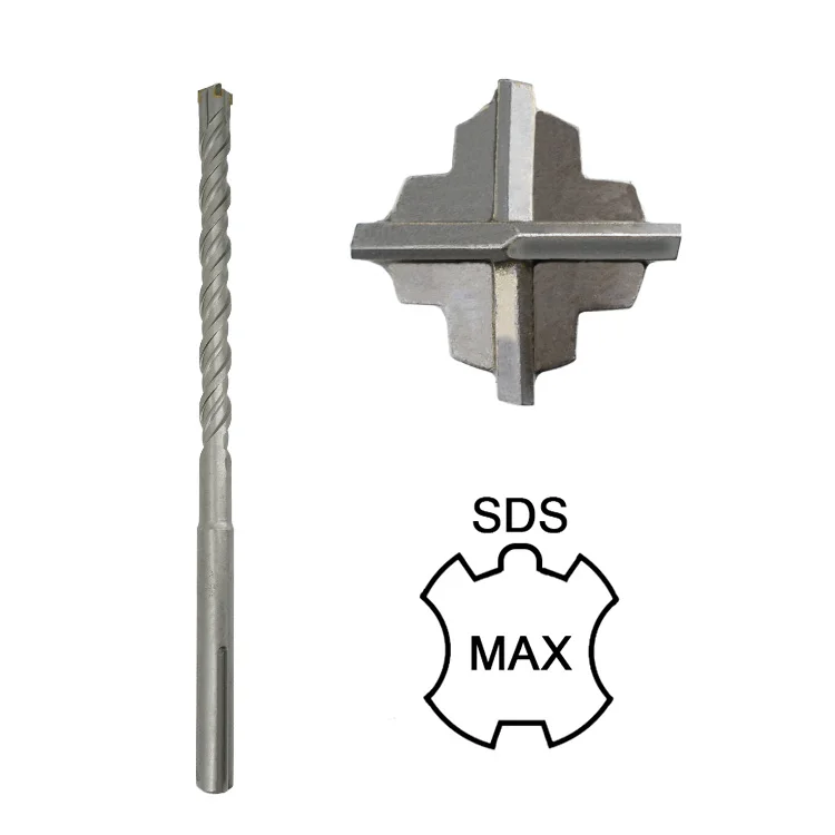 Carbide Cross Tip 4 Cutters S4 Flute Concrete SDS Max Hammer Drill Bit for Granite Stone