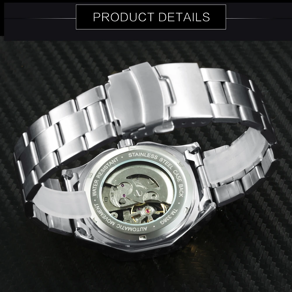 优胜者顶级品牌男士自动手表玫瑰金空心骨架皮革腕表男士商务机械钟表