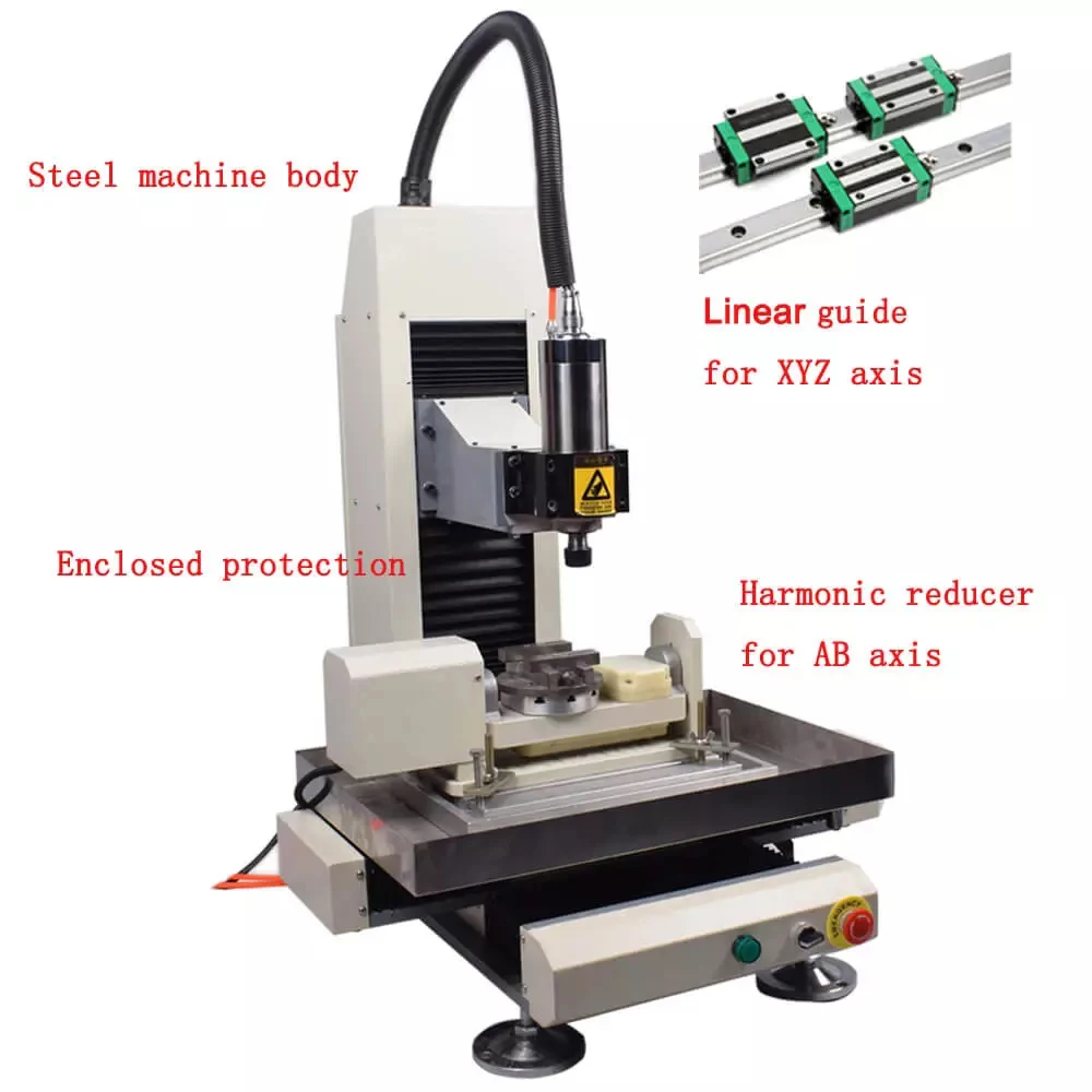 High Accuracy Linear Guide Desktop 5 Axis Cnc Stainless Steel Engraving