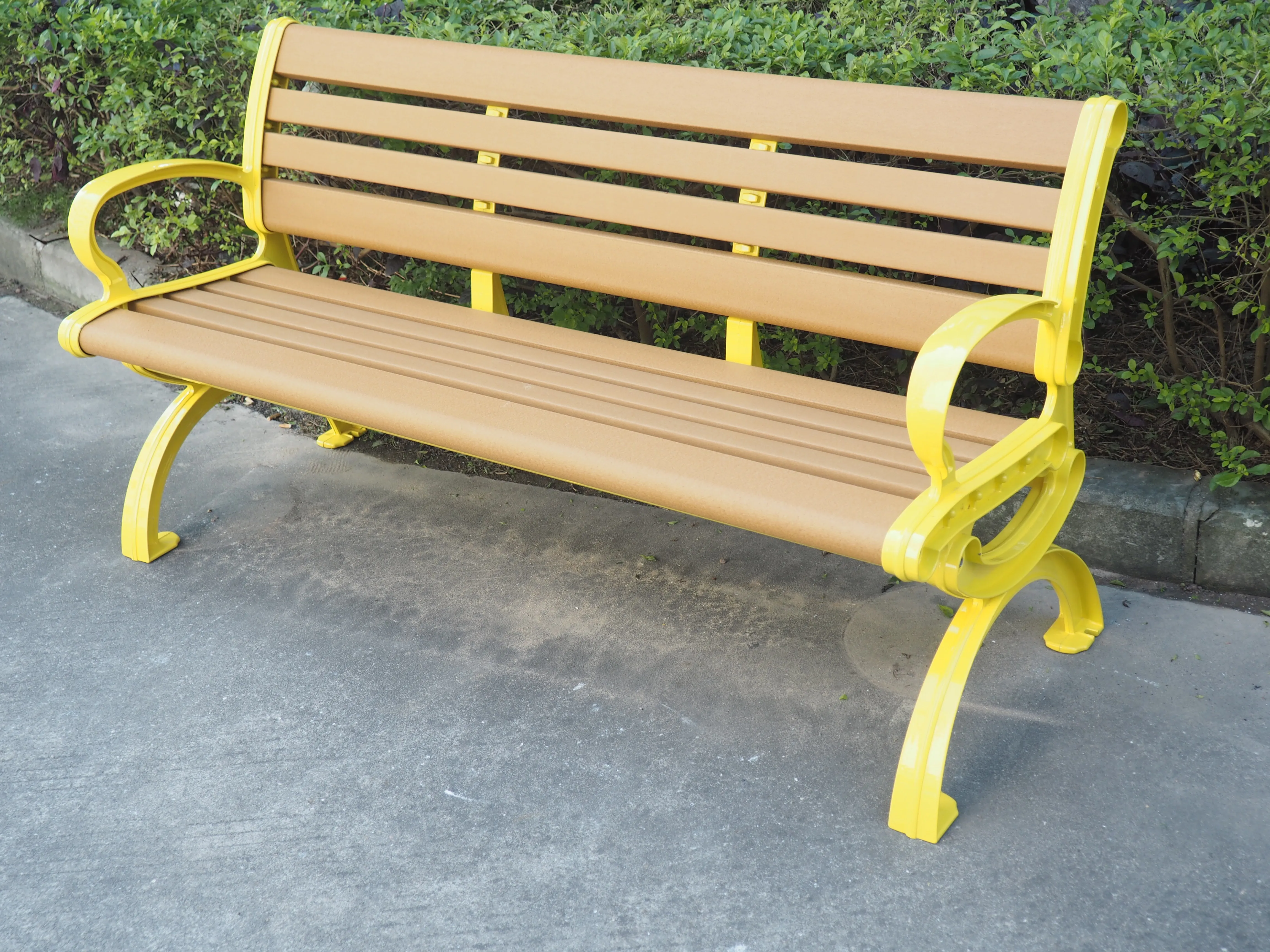 Garden Curved Wooden Plastic Slats Seating Bench Public Cast Aluminum ...