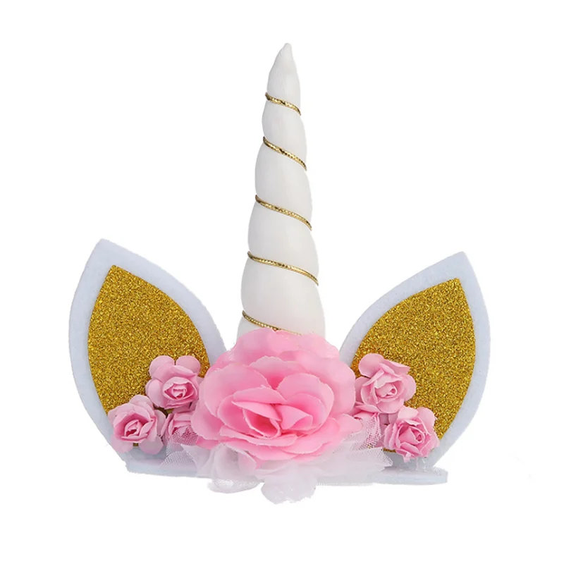 handmade unicorn horn ears and flower happy birthday cake topper buy unicorn horn cake topper happy birthday cake topper unicorn horn ears and flower topper product on alibaba com