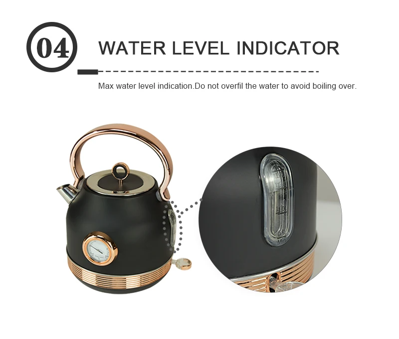 2020 New design retro rose gold and black color big capacity 1.7L electric water kettle home appliances with thermometer kettle