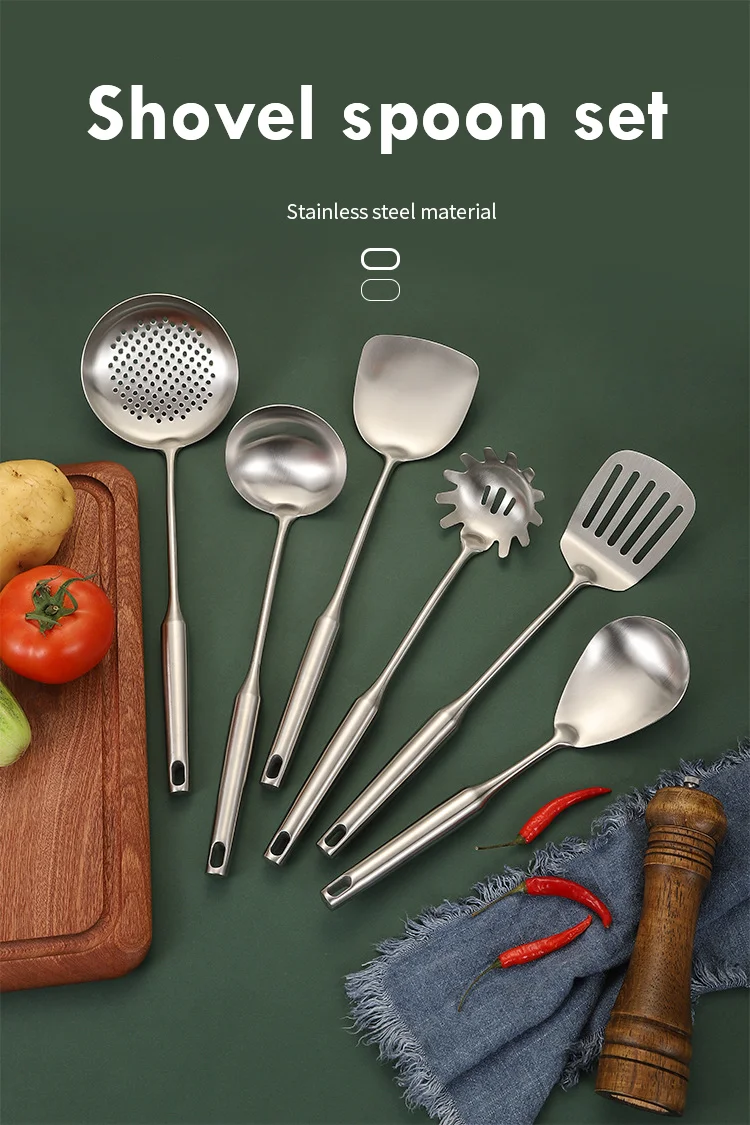 Factory Direct Wholesale 304 Stainless Steel Kitchen Cooking Utensils Set With Spatula Soup 9705