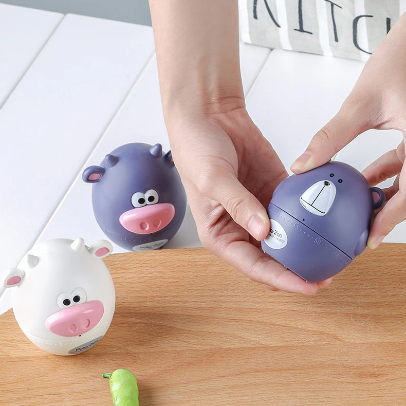 Creative Kitchen Timer Cartoon Animal Alarm Clock  Cute Cows Bear Timer 60 Minutes Mechanical Wind Up Countdown Cooking Timer