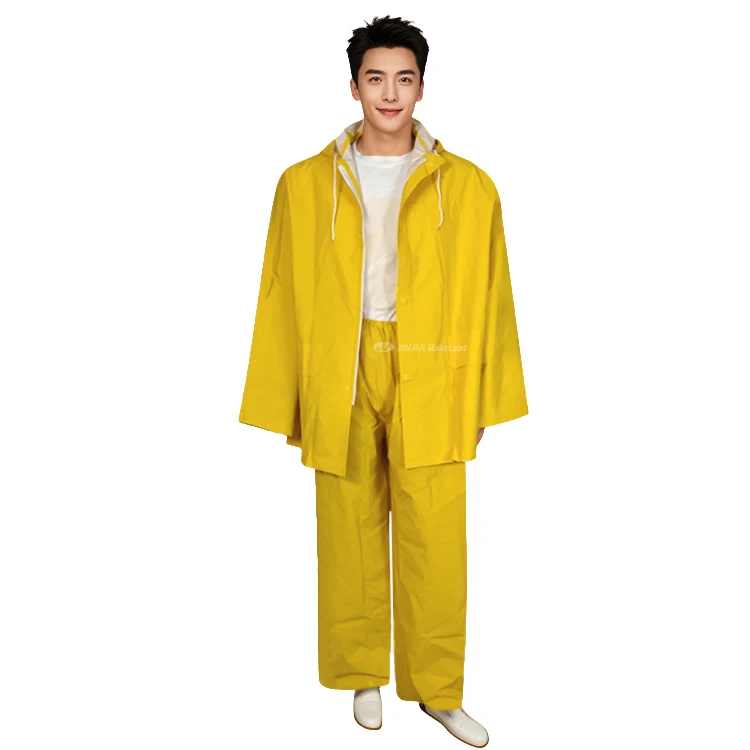 FCL Price rain suit Waterproof yellow motorcycle men raincoat heavy duty PVC polyester windproof sales in stock rain gear Alibaba