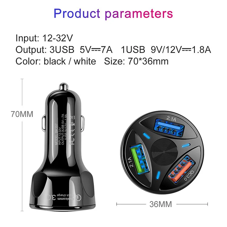 Factory Outlet QC3.0 7A Fast Car Charger 3 in 1 USB Adapter for Smartphone