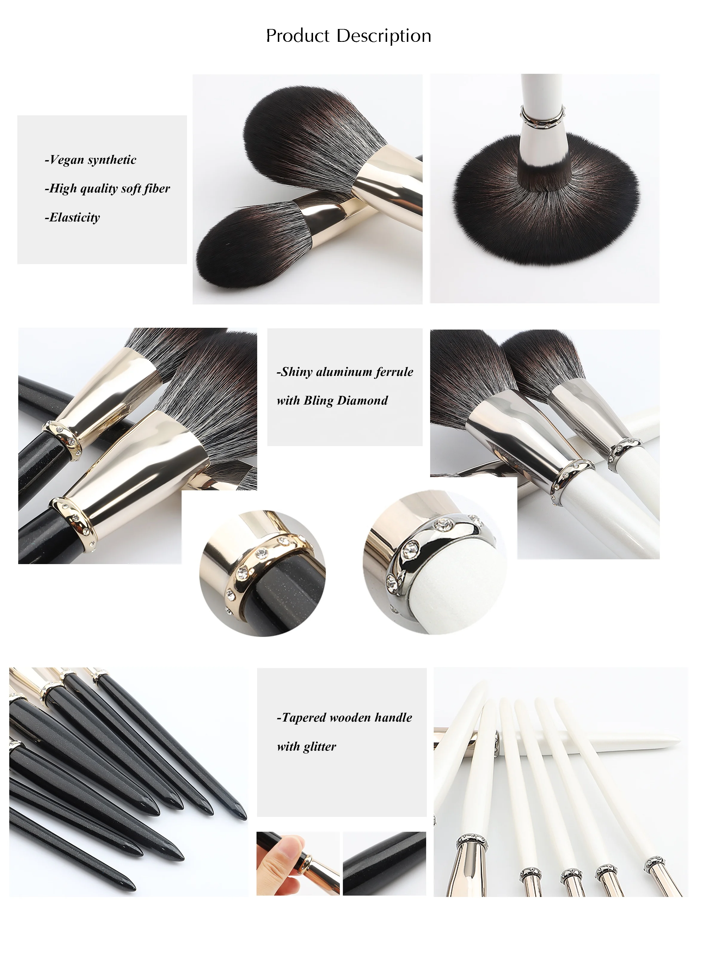 Novelty Personalised Wholesale Tapered Fur Nylon Rose Gold Own Brand Glitter Professional Private Label Make Up Brush