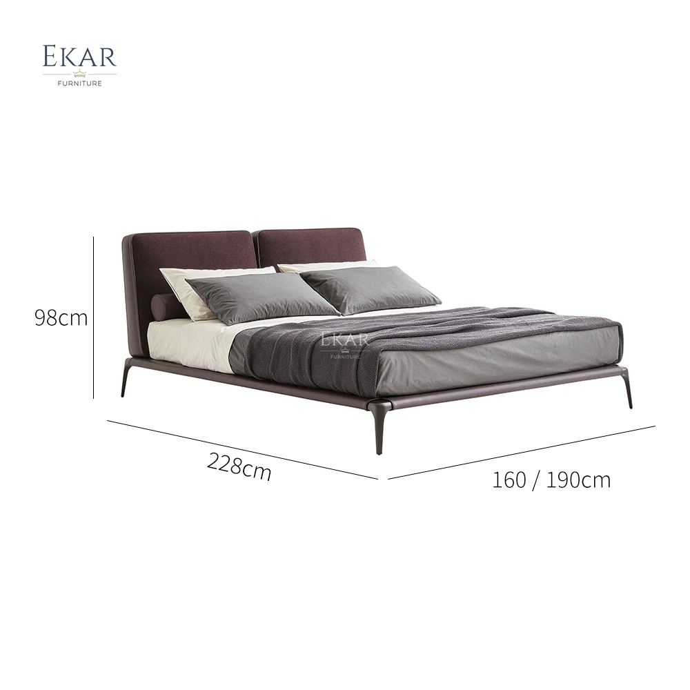 product ekar furniture italian style double bed light luxury modern hot selling king size bedroom set upholstered fabric metal frame469-64