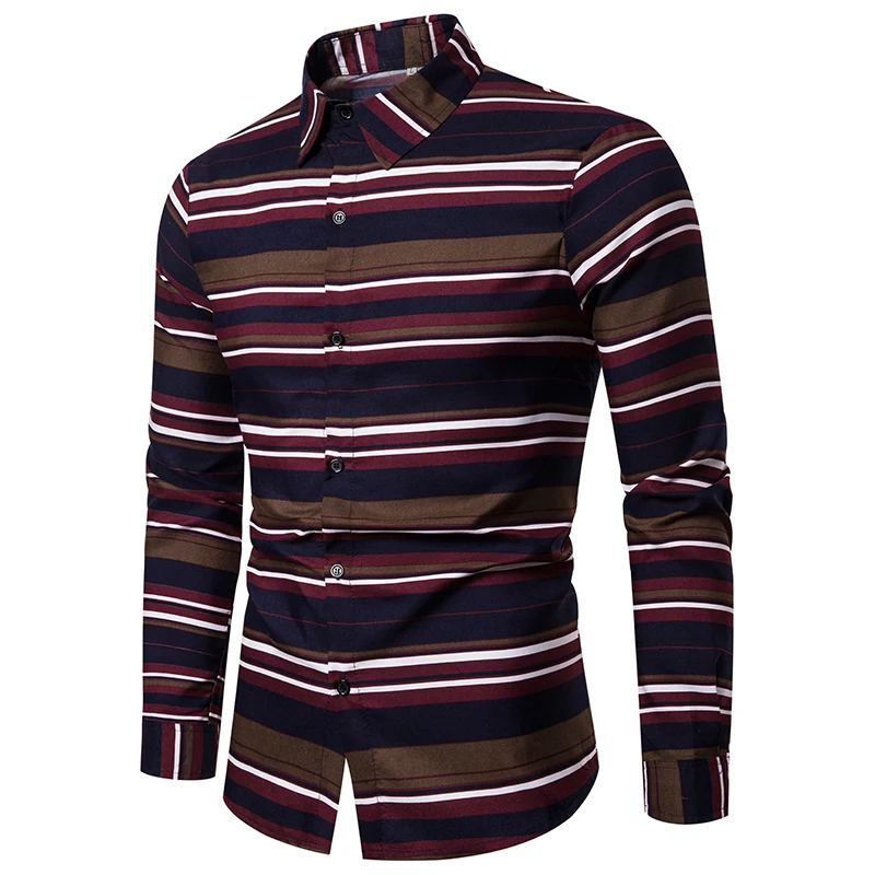 The Latest  Autumn  And  Winter Plus  Size  Stripe  Fashion Contracted Design  Lapel Long Sleeve  Men's Shirts