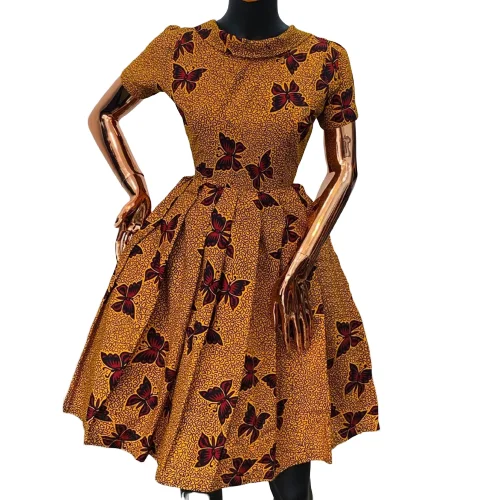 Modern African Print Kitenge Short Prom Dress - A-Line Casual Dress for Ladies, Customized Patterns & Sizes Available Modern African Print Kitenge Short Prom Dress - A-Line Casual Dress for Ladies, Customized Patterns & Sizes Available