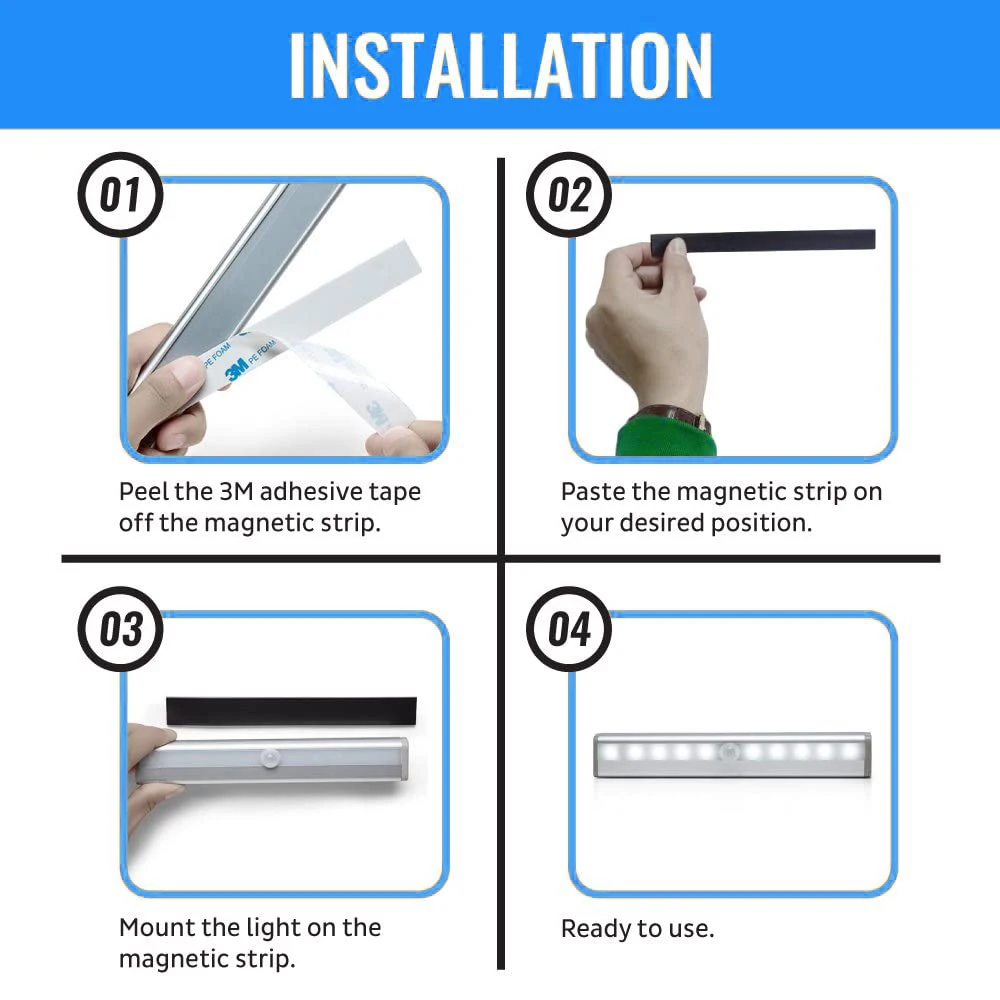 10 LED wireless Under Cabinet wardrobe Light USB rechargeable Pir motion sensor led lights with remote control manufacture