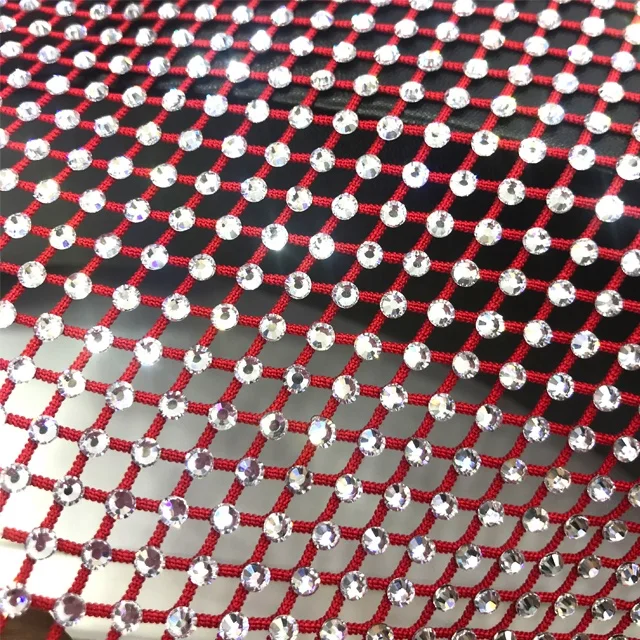 C018 Latest New Crystal Mesh Fabric Trimming Stretch Elastic Rhinestone