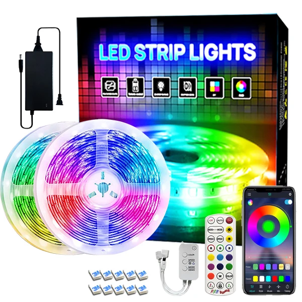 LED Light Strip Kit RGB SMD 5050 49.2ft 270 LED IP20 Non-Waterproof  IR Controller 44-key tv led backlight