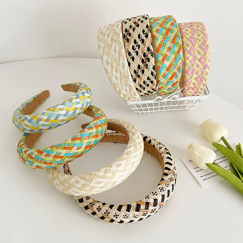 Fashion Vintage Straw Weave Headband For Women Raffia Headbands Headband Knot Headdress For